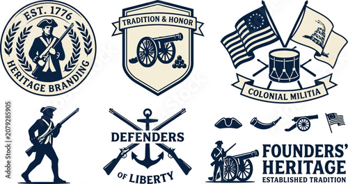Fotografie American colonial militia and patriotic symbols  heritage branding and tradition