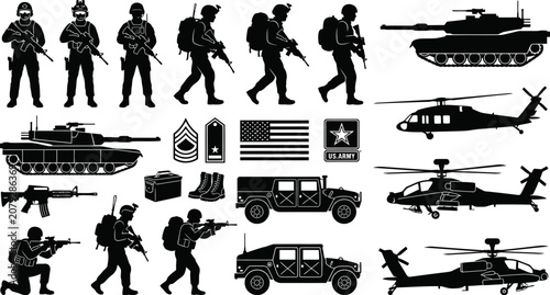 Photos American military forces and vehicles illustrations  soldiers tanks helicopters