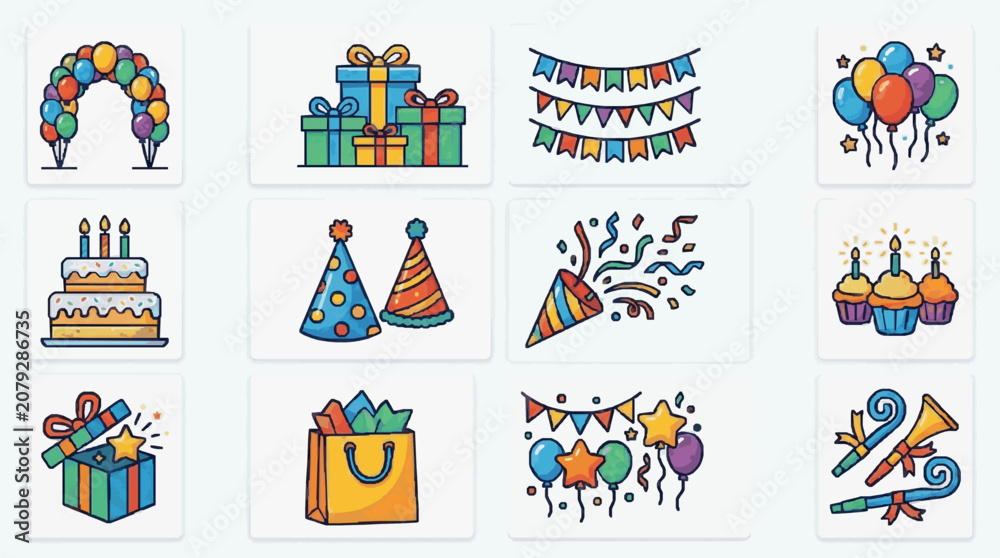 Naklejka premium Illustrated Party Decorations Collection.