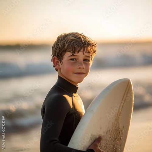 Young Surfer Holding Surfboard, Beach and Surfing Lifestyle Concept