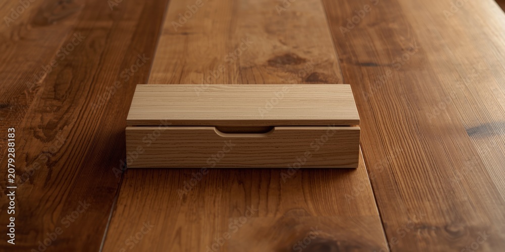 Fototapeta premium Wooden storage box on a rustic wooden table