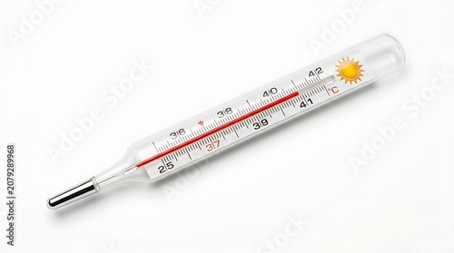 Thermometer with red mercury column isolated.