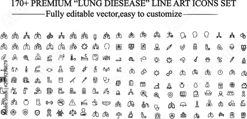 Bild auf Leinwand Lung Disease Medical Line Icons Set Professional Respiratory Healthcare & Pulmonary Vector
