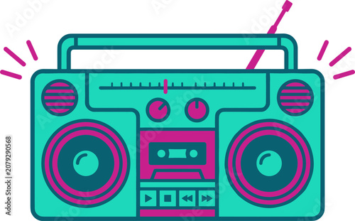 Retro boombox radio icon with pink accents