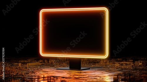 Glowing Neon Screen Displaying Blackness on a Textured Surface.