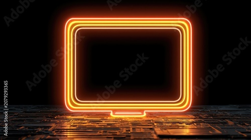 Glowing Orange Neon Frame on Dark Textured Surface.