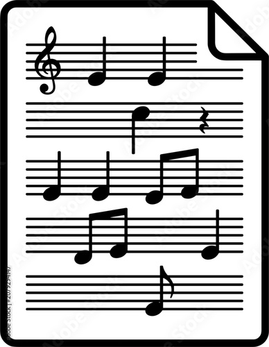 Sheet music icon with black notes on staff lines