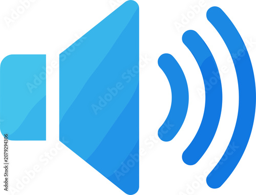 Blue sound volume icon with gradient effect and speaker waves on white background