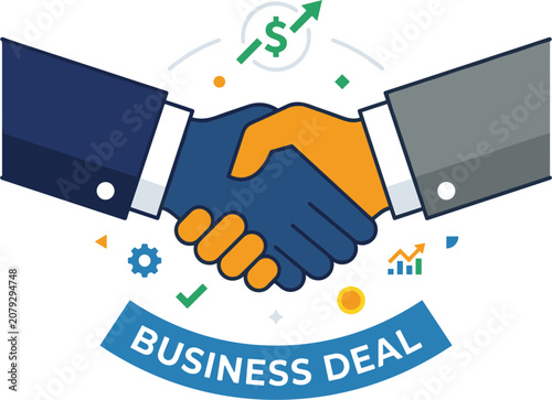 Two businesspeople shaking hands to seal a deal with money