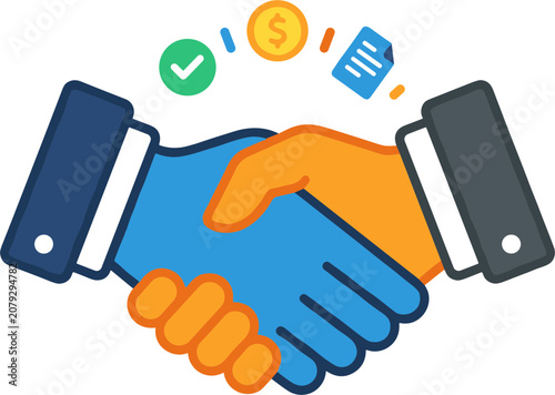 Business handshake agreement with money