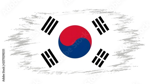 National flag of South Korea waving in wind against textured white background minimalist design