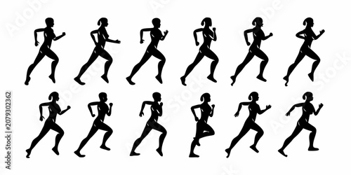 Cuadro en lienzo Running human silhouettes depicting a sequence of motion phases