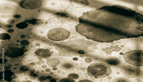 macro of old ink blotter with dried ink stains sepia tones soft window light paper grain texture