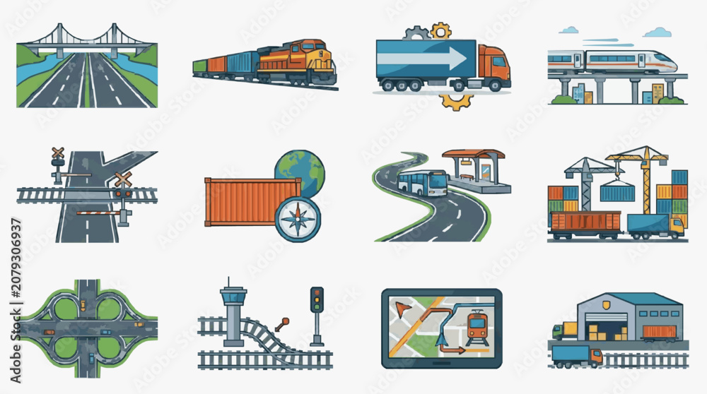 Fototapeta premium Industrial Transportation Icons Set.