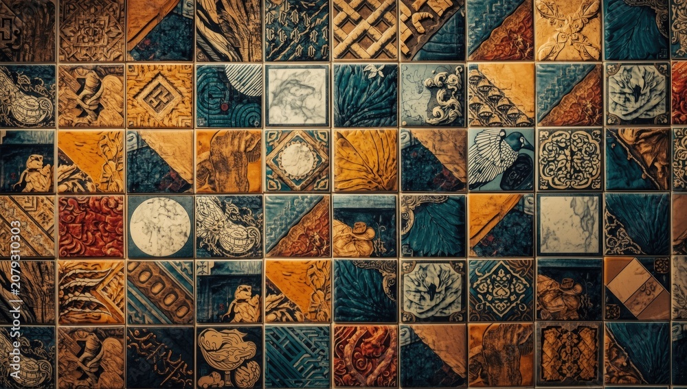 Fototapeta premium Colorful decorative tile pattern on a wall