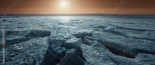 Icy north pole of Mars with frozen water in a detailed space close up