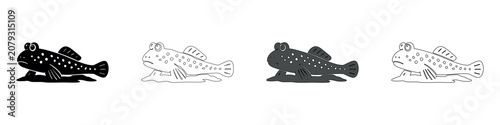 Fotografie Mudskipper fish illustration in four distinct graphic styles on white background
