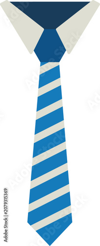 Blue and white striped necktie accessory.