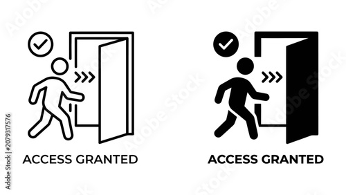 Canvastavla Access Granted Icons: Two graphic icons depicting a stylized person moving through an open doorway, signifying access granted and entry approval
