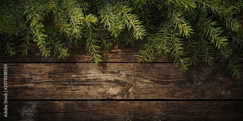 Evergreen branches over rus...