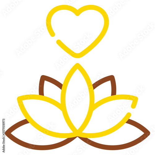 A heart symbol positioned above a lotus flower, representing love, peace, spiritual growth, and harmony in wellness and meditation contexts.