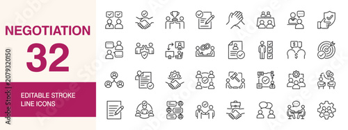 Принти на полотні negotiation line icons set editable business symbols