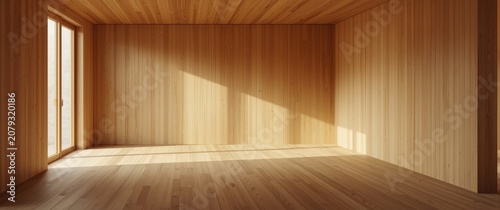 open empty wooden room high...