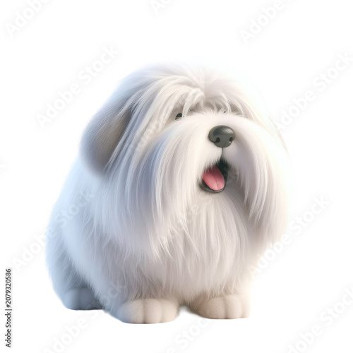 Cute fluffy cartoon style shaggy dog character isolated on white background.