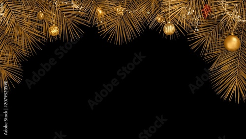 Golden pine branches with o...