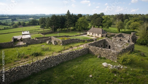 Aerial view of old stone bu...