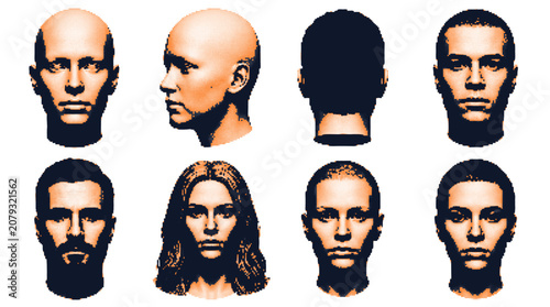 Konstfotografi Neutral human face portraits in orange and blue tones vector