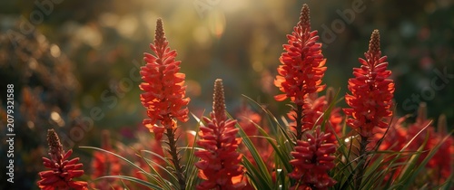 Red flowers shining in sunl...