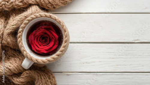 Red rose in a white cup on ...