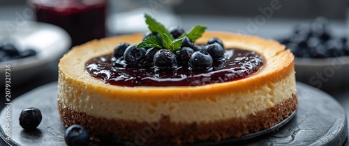 Cheesecake topped with blue...