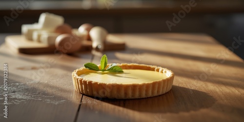 Lemon tart on a wooden tabl...