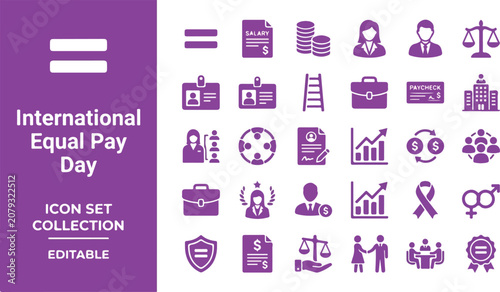 Bild auf Leinwand International equal pay day and gender equality business icon set