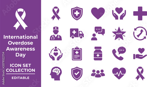 Foto International overdose awareness day medical and support icon collection