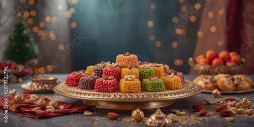 Colorful sweets arranged on...