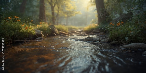 Soft focus woodland creek f...