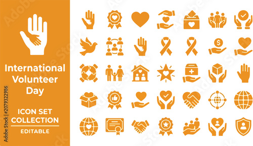 фотографія International volunteer day charity and community support icon set
