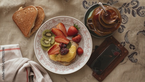 Toast with fruit and honey ...