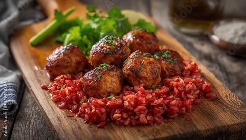 Meatballs served on a bed o...