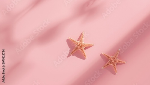 Two starfish on a pink back...