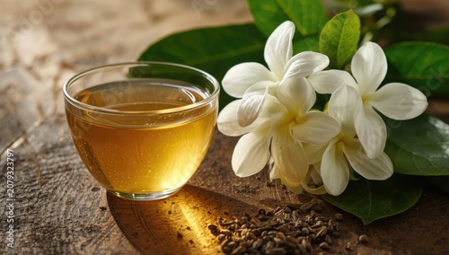 Herbal jasmine tea alongsid...