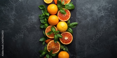 Fresh oranges and basil lea...