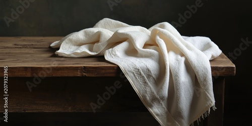 White fabric draped on a ru...