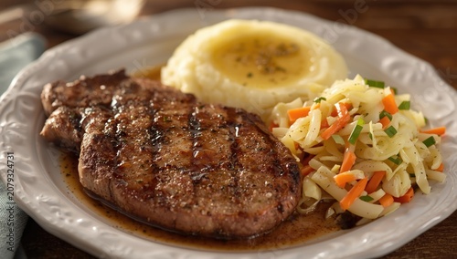 Grilled steak with mashed p...