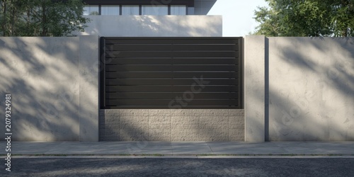 Modern black gate on a conc...