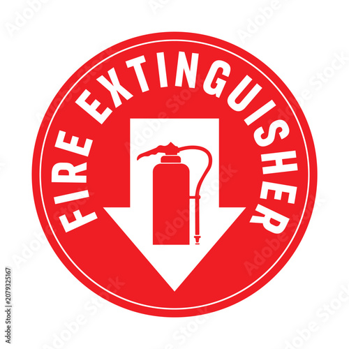 Red Circular Fire Extinguisher Sign with Downward Arrow