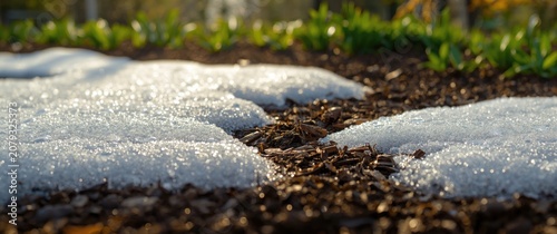 Thawing snow on garden soil...